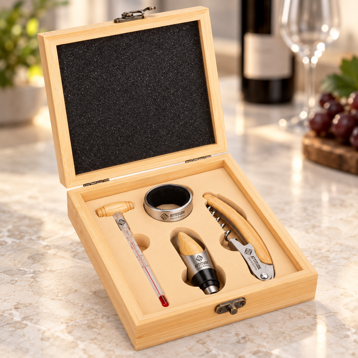 Kit Vinho 4 Peças Bambu