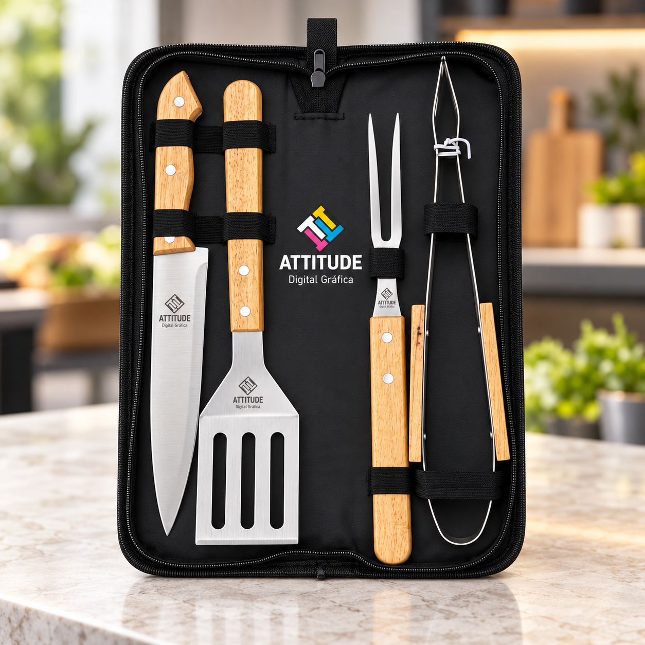 KIT CHURRASCO LUXO MADERIA