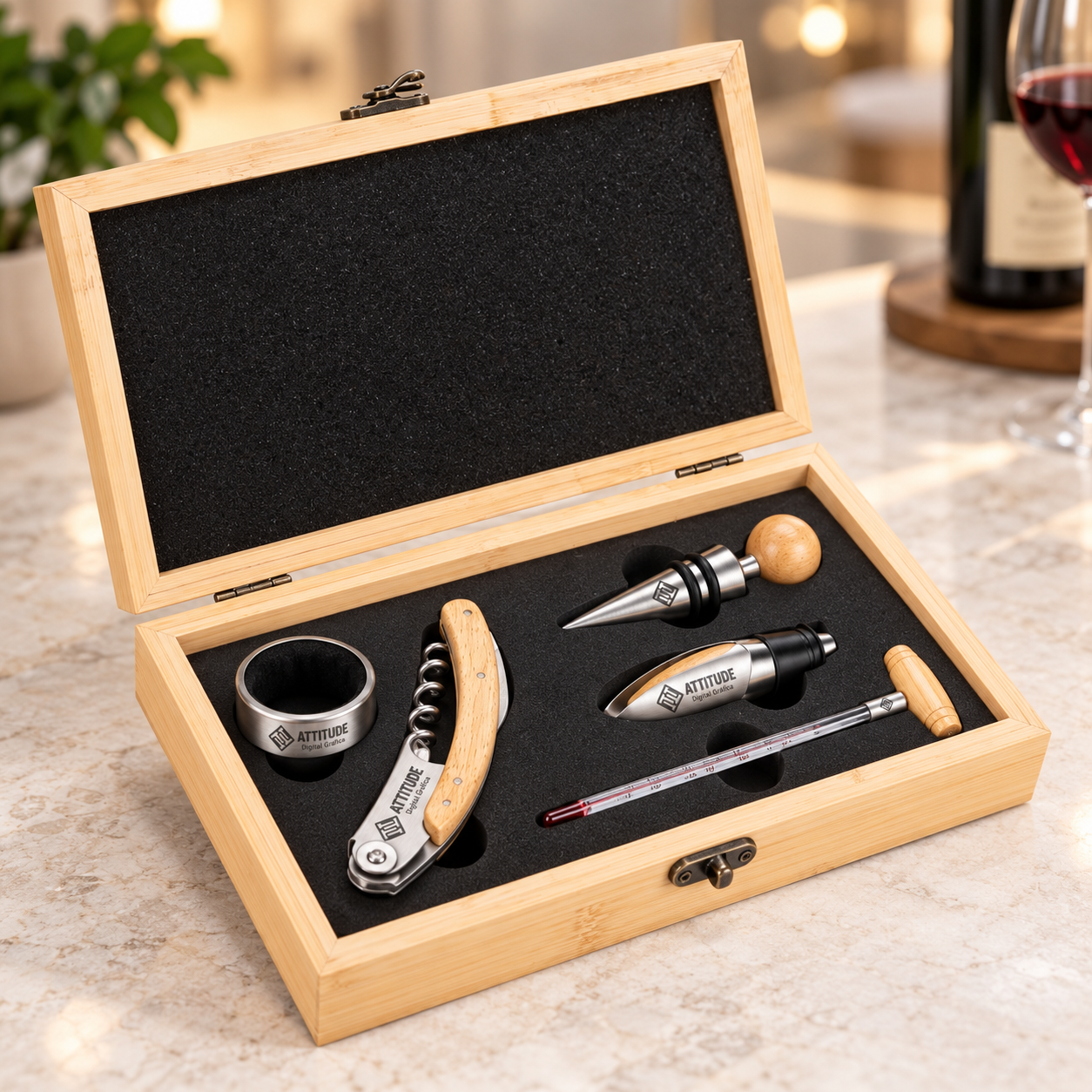 Kit Vinho 5 Peças Bambu