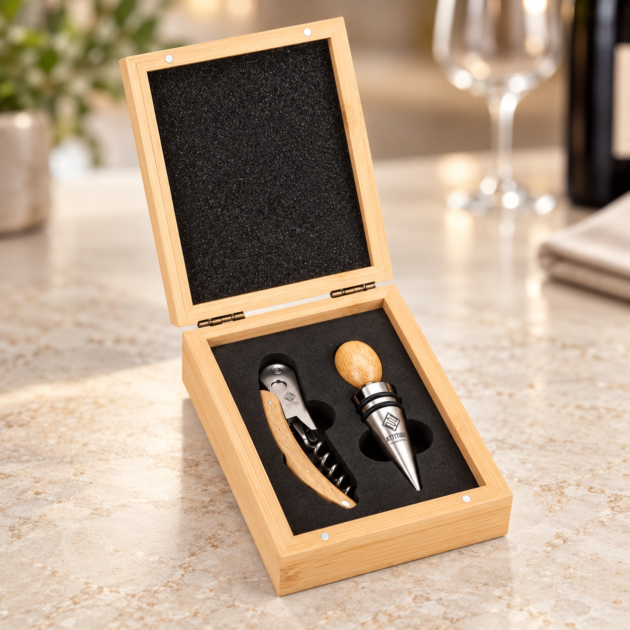 Kit Vinho 2 Peças Bambu