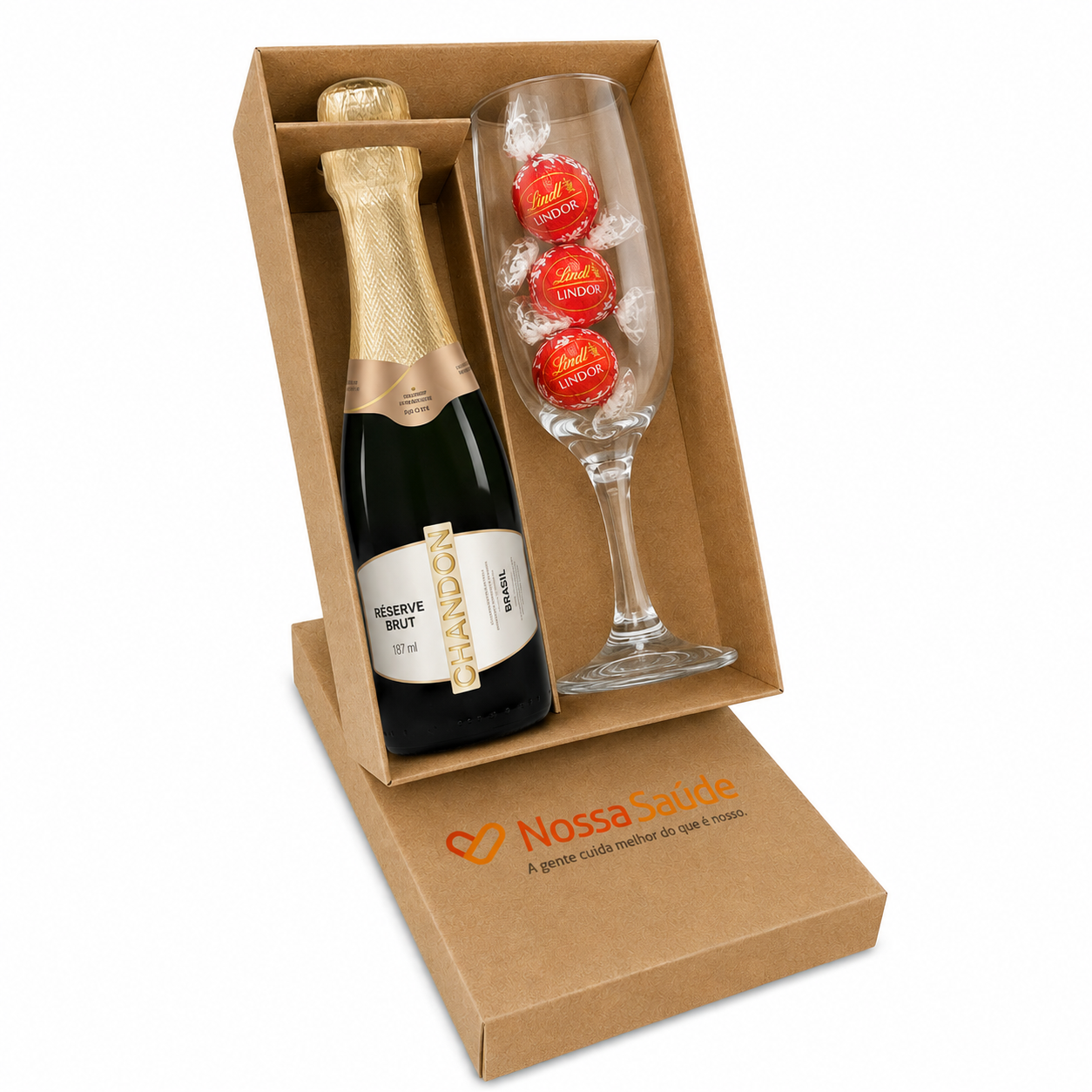 kit taça de champanhe personalizada, caixa personalizada e mini champanhe