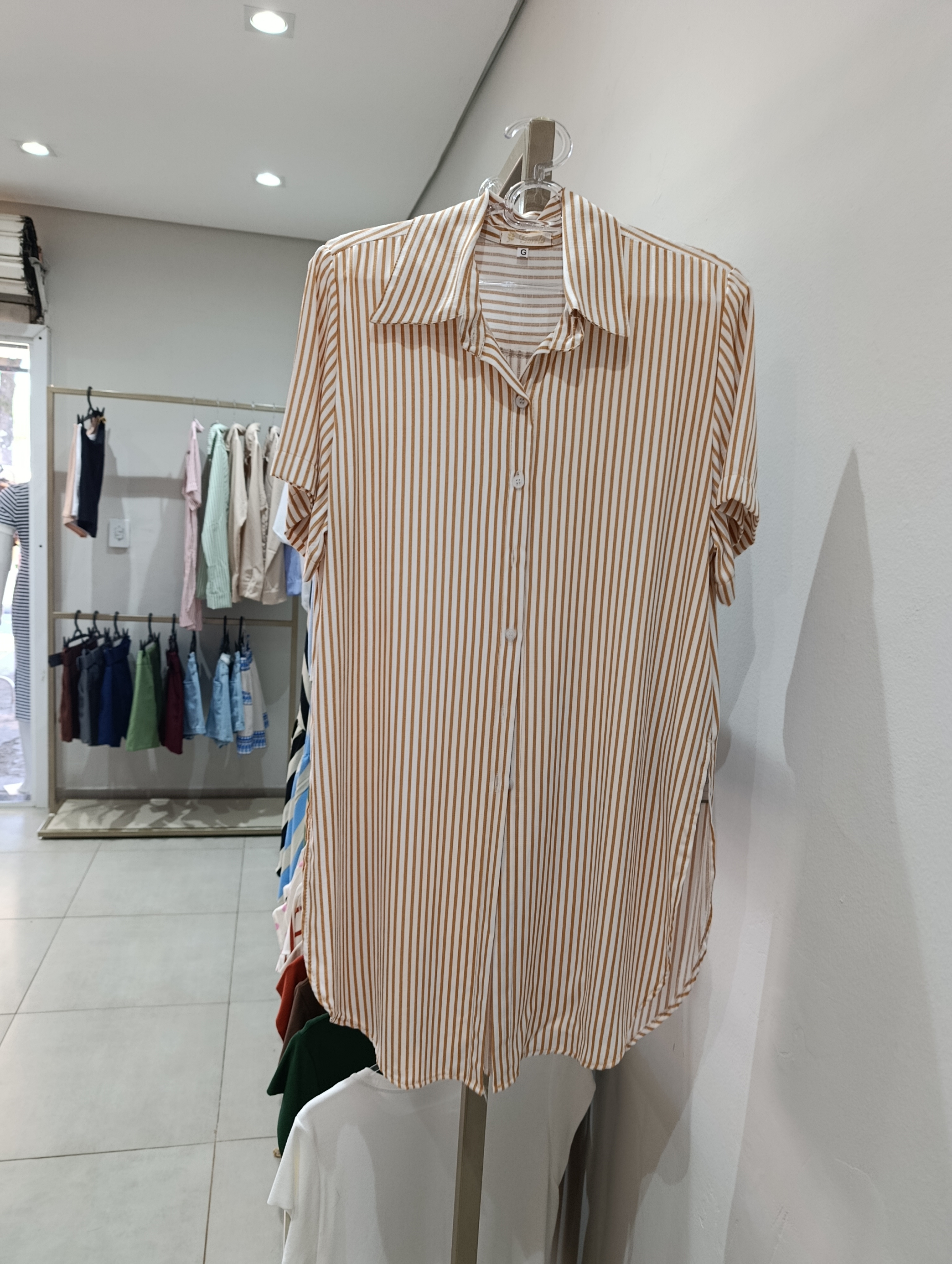 Camisa longa listra bege 