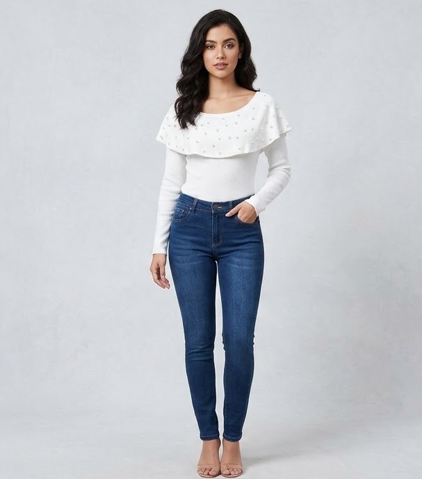 Blusa branca com babado e aplicações