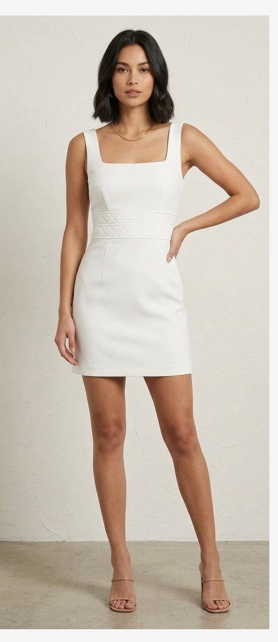 Vestido curto branco decote quadrado