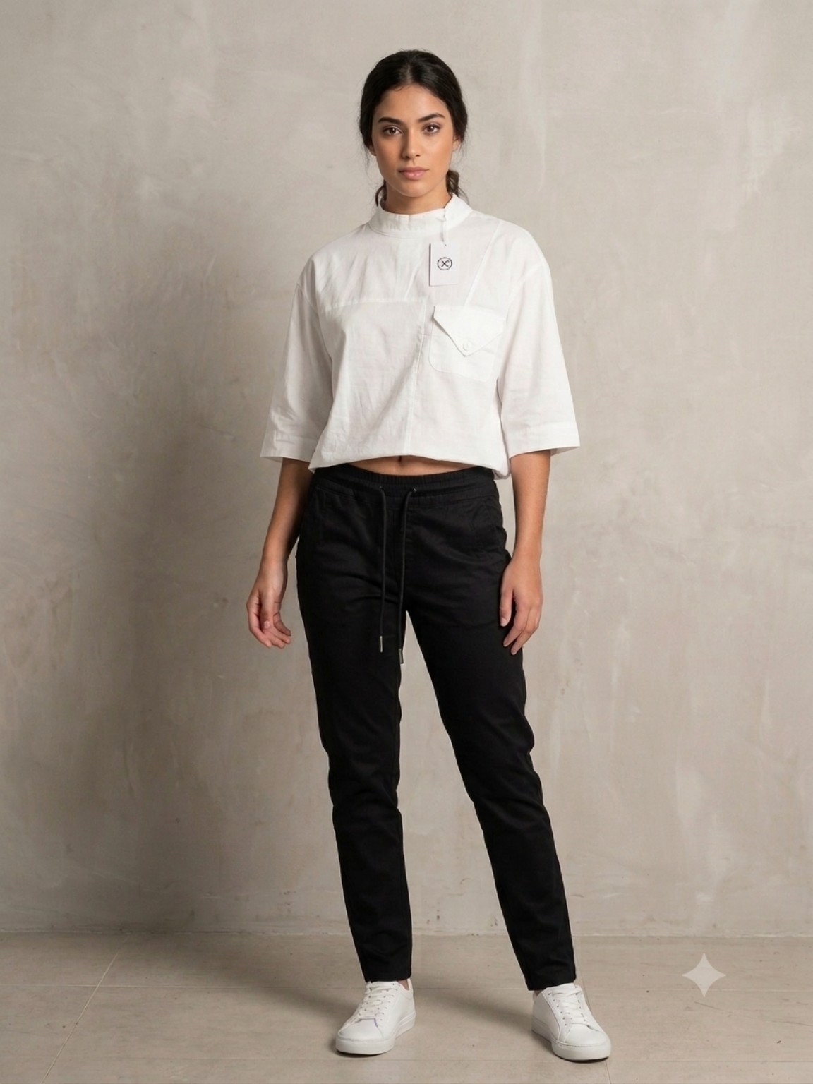 Camisa cropped gola alta branca