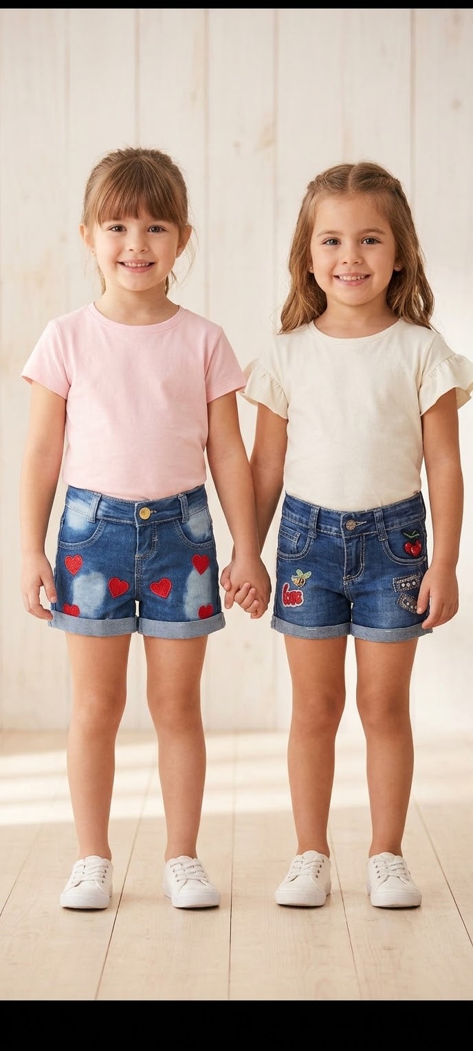 Shorts jeans infantil com patches