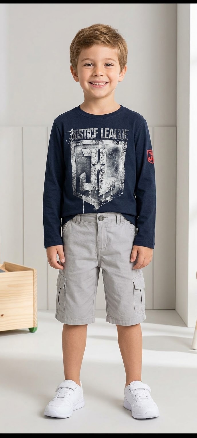 Camiseta infantil manga longa Justice League
