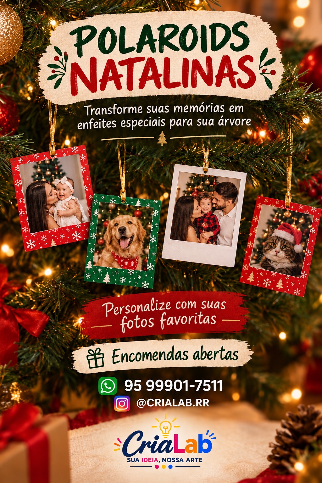 Polaroids natalinas para árvore